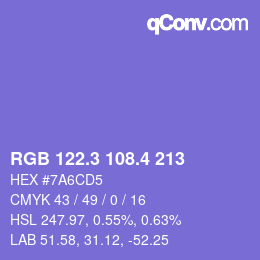 カラーコード: RGB 122.3 108.4 213 | qconv.com