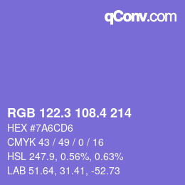 カラーコード: RGB 122.3 108.4 214 | qconv.com