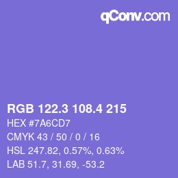カラーコード: RGB 122.3 108.4 215 | qconv.com