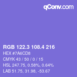 カラーコード: RGB 122.3 108.4 216 | qconv.com