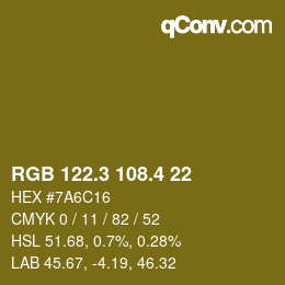 カラーコード: RGB 122.3 108.4 22 | qconv.com