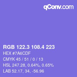 カラーコード: RGB 122.3 108.4 223 | qconv.com