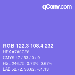 カラーコード: RGB 122.3 108.4 232 | qconv.com
