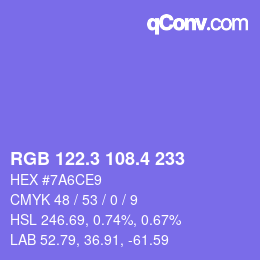 カラーコード: RGB 122.3 108.4 233 | qconv.com
