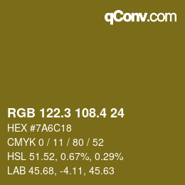 カラーコード: RGB 122.3 108.4 24 | qconv.com