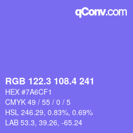 カラーコード: RGB 122.3 108.4 241 | qconv.com