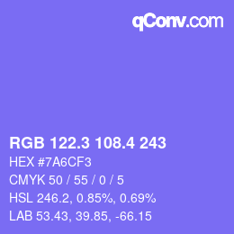 カラーコード: RGB 122.3 108.4 243 | qconv.com