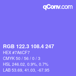 カラーコード: RGB 122.3 108.4 247 | qconv.com