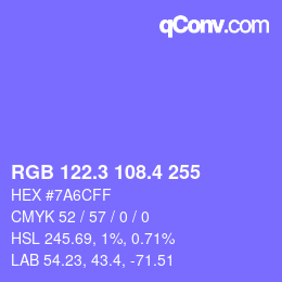 カラーコード: RGB 122.3 108.4 255 | qconv.com