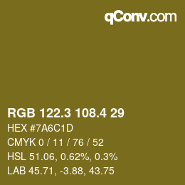 カラーコード: RGB 122.3 108.4 29 | qconv.com