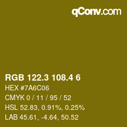 カラーコード: RGB 122.3 108.4 6 | qconv.com
