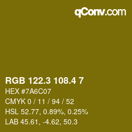 カラーコード: RGB 122.3 108.4 7 | qconv.com