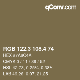 カラーコード: RGB 122.3 108.4 74 | qconv.com