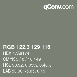 カラーコード: RGB 122.3 129 116 | qconv.com