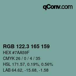カラーコード: RGB 122.3 165 159 | qconv.com