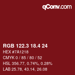 カラーコード: RGB 122.3 18.4 24 | qconv.com