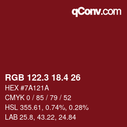 カラーコード: RGB 122.3 18.4 26 | qconv.com