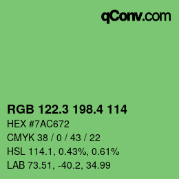 カラーコード: RGB 122.3 198.4 114 | qconv.com
