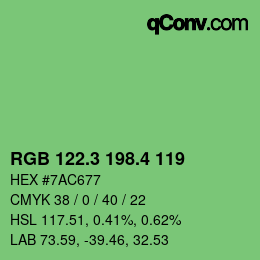 カラーコード: RGB 122.3 198.4 119 | qconv.com