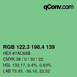 カラーコード: RGB 122.3 198.4 139 | qconv.com