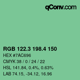 カラーコード: RGB 122.3 198.4 150 | qconv.com