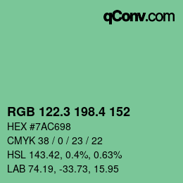 カラーコード: RGB 122.3 198.4 152 | qconv.com