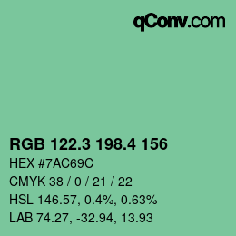 カラーコード: RGB 122.3 198.4 156 | qconv.com