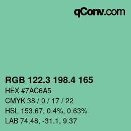 カラーコード: RGB 122.3 198.4 165 | qconv.com