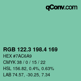 カラーコード: RGB 122.3 198.4 169 | qconv.com