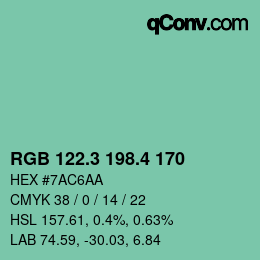 カラーコード: RGB 122.3 198.4 170 | qconv.com