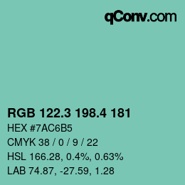 カラーコード: RGB 122.3 198.4 181 | qconv.com
