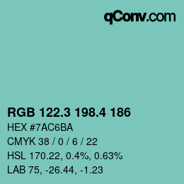カラーコード: RGB 122.3 198.4 186 | qconv.com