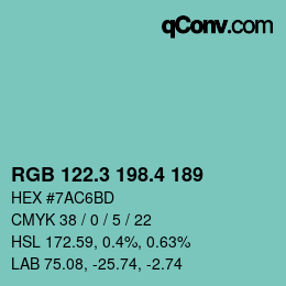カラーコード: RGB 122.3 198.4 189 | qconv.com