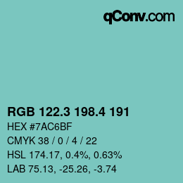 カラーコード: RGB 122.3 198.4 191 | qconv.com