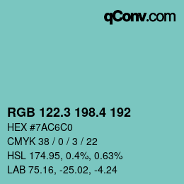 カラーコード: RGB 122.3 198.4 192 | qconv.com