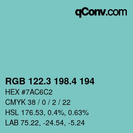 カラーコード: RGB 122.3 198.4 194 | qconv.com
