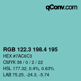 カラーコード: RGB 122.3 198.4 195 | qconv.com