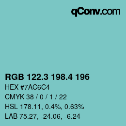 カラーコード: RGB 122.3 198.4 196 | qconv.com