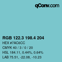 カラーコード: RGB 122.3 198.4 204 | qconv.com