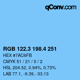カラーコード: RGB 122.3 198.4 251 | qconv.com