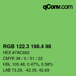 カラーコード: RGB 122.3 198.4 98 | qconv.com