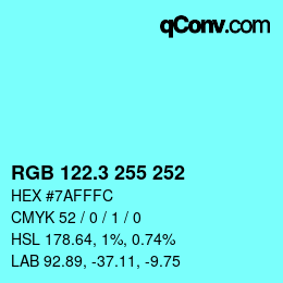 カラーコード: RGB 122.3 255 252 | qconv.com
