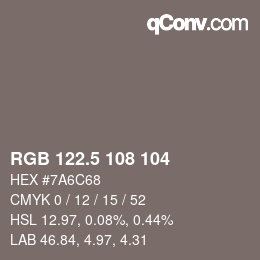 Farbcode: RGB 122.5 108 104 | qconv.com