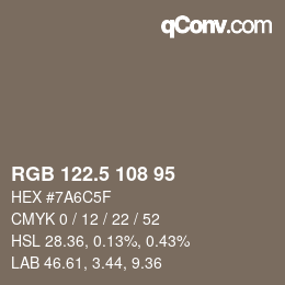 Code couleur: RGB 122.5 108 95 | qconv.com