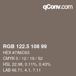 Farbcode: RGB 122.5 108 99 | qconv.com