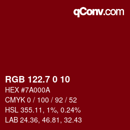 カラーコード: RGB 122.7 0 10 | qconv.com