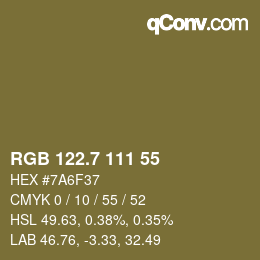 カラーコード: RGB 122.7 111 55 | qconv.com