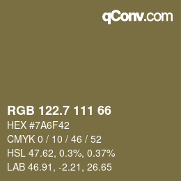 カラーコード: RGB 122.7 111 66 | qconv.com
