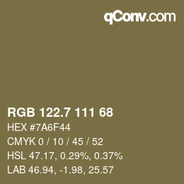 カラーコード: RGB 122.7 111 68 | qconv.com