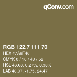 カラーコード: RGB 122.7 111 70 | qconv.com